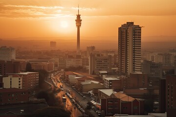  Johannesburg South Africa centrum city in sunset  - obrazy, fototapety, plakaty