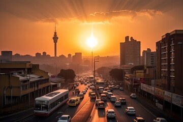  Johannesburg South Africa centrum city in sunset  - obrazy, fototapety, plakaty