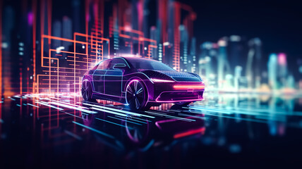 EV electric car system or futuristic automotive technology with connecting power control.super computer in modern machine.artificial intelligence development. - obrazy, fototapety, plakaty