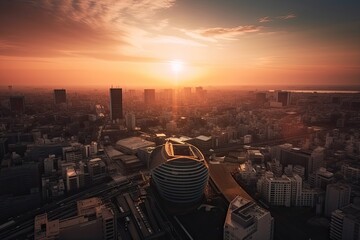 Nagoya Japan centrum city in sunset - obrazy, fototapety, plakaty