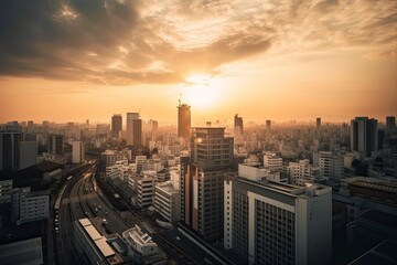 Nagoya Japan centrum city in sunset - obrazy, fototapety, plakaty