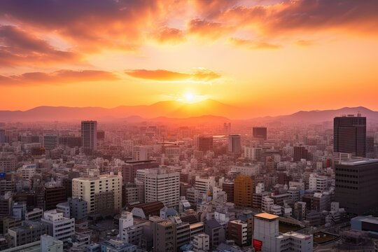 Osaka Japan centrum city in sunset