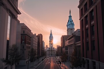 Fototapeta na wymiar Philadelphia United States centrum city in sunset 