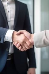 cropped shot of two male colleagues shaking hands