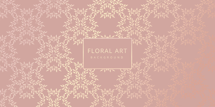 Luxury floral pink abstract background with gold pattern. Vector design template for postcard, wall poster, business card, flyer, banner, wedding invitation, print, cover, wallpaper