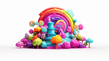 Fototapeta na wymiar candy kingdom castle 3d isolated on white background.