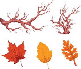 vector autumn dry tree icon, autumn leaves usually used for decoration, banner, poster