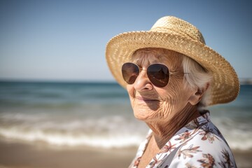 portrait of an elderly woman having fun at the beach