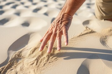 shot of an unrecognizable man making a handprint in the sand