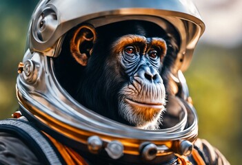 A chimpanzee wearing an astronaut spacesuit, cinematic lighting