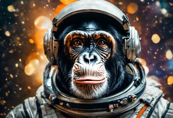 A chimpanzee wearing an astronaut spacesuit, cinematic lighting - 644135457