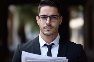 Fototapeta premium portrait of a handsome young businessman holding paperwork
