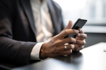 shot of an unrecognizable man using a cellphone in a modern office