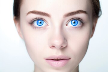 Fototapeta premium a beautiful young woman with blue skin and an enlarged eye isolated on white