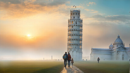 Leaning Tower of Pisa  - Created with Generative AI Technology - obrazy, fototapety, plakaty