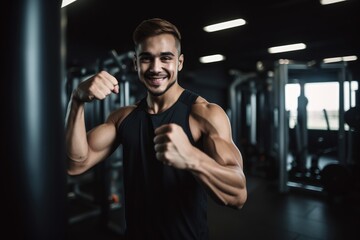 Fototapeta na wymiar shot of a young man giving thumbs up while working out