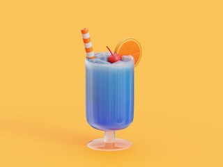 3D Render Blue Lagoon Cocktail Illustration Yellow Background