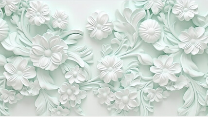 Fototapeta na wymiar mint background flowers on paper wallpaper in victorian style.