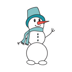 Snowman with scarf and hat, isolated on white background. Vector illustration