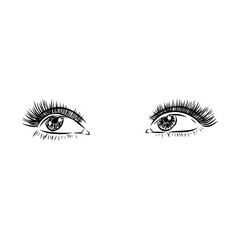 Beautiful woman eyes black and white drawing sketch. Vector fashion illustration.