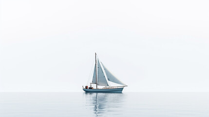 Obraz premium lonely sailing boat at sea minimalism style posters. the atmosphere is a dream. Generative AI