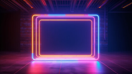 neon abstract luminous frame on black background. Generative AI