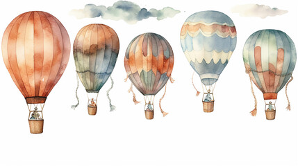 collection of balloons watercolor on a white background.  AI