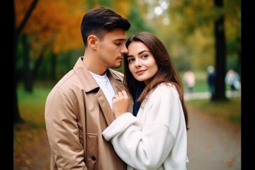 Obraz premium marriage, couple and love in park on a date, bonding or happy together outdoor
