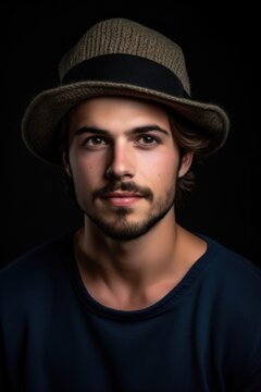 studio shot of a handsome young man wearing a hat