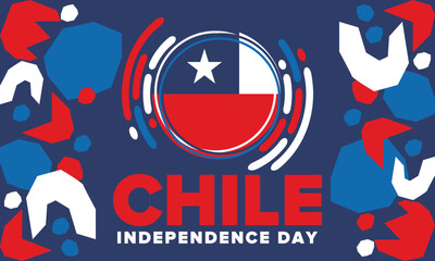 Chile Independence Day. Happy national holiday Fiestas Patrias. Freedom day. Celebrate annual in September 18. Chile flag. Patriotic chilean design. Poster, card, banner, template, background. Vector