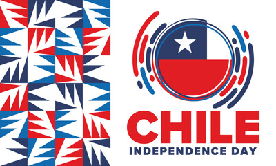 Chile Independence Day. Happy national holiday Fiestas Patrias. Freedom day. Celebrate annual in September 18. Chile flag. Patriotic chilean design. Poster, card, banner, template, background. Vector