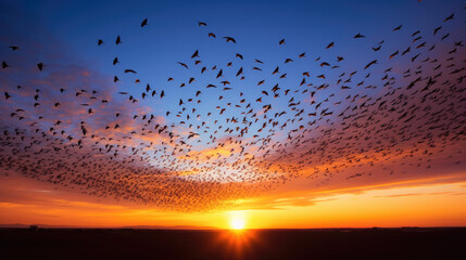 sunset in the sky birds