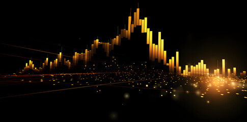  glowing gold graph on the black background 