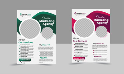 Corporate creative colorful business flyer template design set, technology training and workshop flyer design template use vertical layout. Circle space for photo collage. 