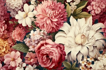 Obraz na płótnie Canvas Vintage botanical wallpaper with beautiful floral motif, ideal for digital floral prints. Generative AI