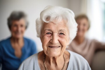 Fototapeta na wymiar portrait of a happy senior woman enjoying time with her family at home