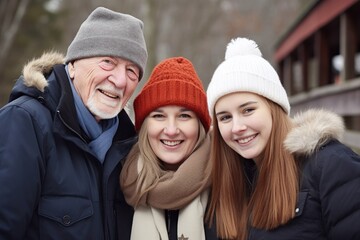 happy family, girl and grandparents on holiday in canada with love, bonding and care