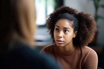 shot of a young woman in casual clothing talking to her client