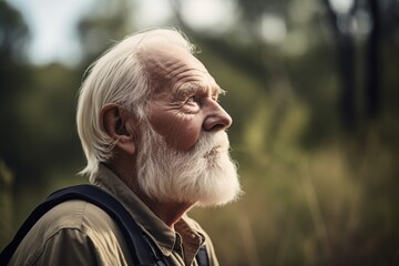shot of a senior man looking around while out in nature
