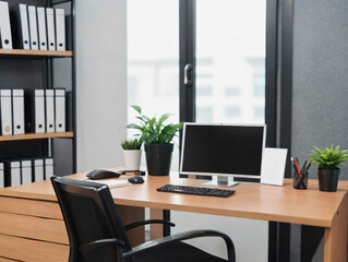 A Wooden Desk Topped With A Computer Monitor And Keyboard