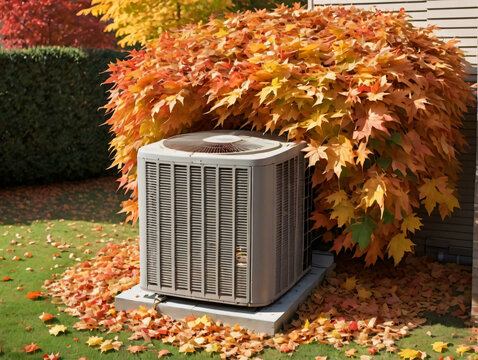 An Air Conditioner Sitting In Front Of A House