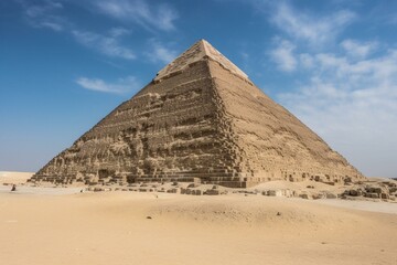 Fototapeta na wymiar The iconic Egyptian pyramid in the Giza plateau of the Egyptian desert. Generative AI