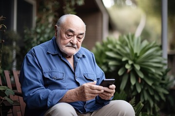 shot of a senior man sitting outside and using his mobile phone