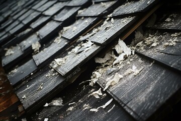 Roof damage caused by hail storm. Generative AI