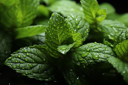 close up of leaves, close up of mint, fresh leaves, ai, ai generated, generated, ai generative, generative