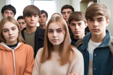 Fototapeta premium portrait of a group of teenagers with their teachers standing in the background