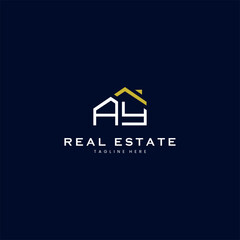 modern AW letter real estate logo in linear style with simple roof building in blue