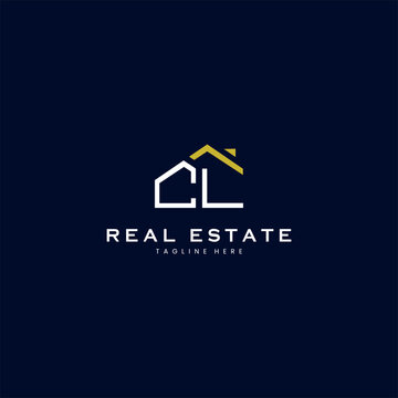 modern CL letter real estate logo in linear style with simple roof building in blue