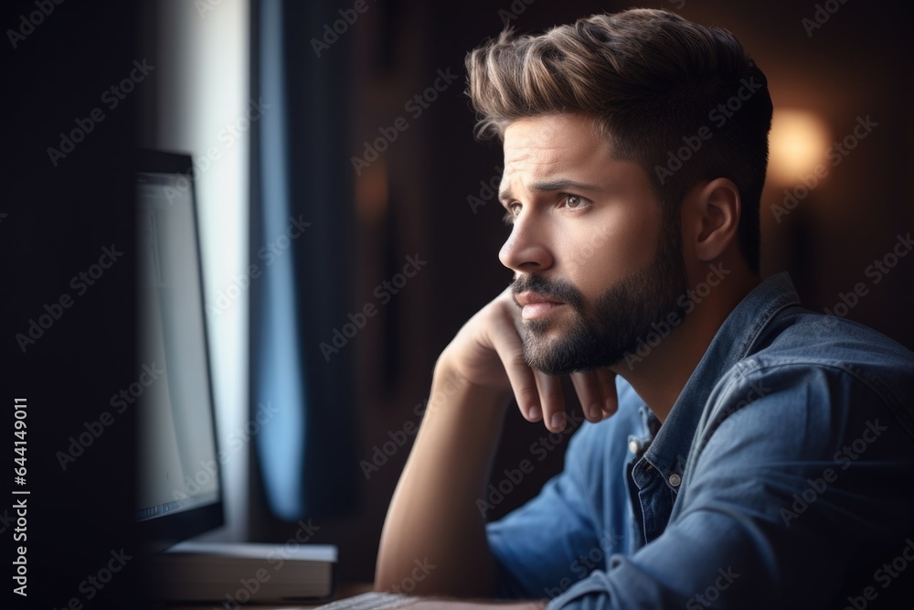 Wall mural shot of a handsome young man using his computer at home