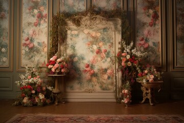 Fototapeta na wymiar Antique floral backdrop. Generative AI